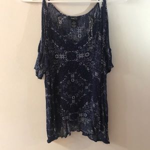 Open shoulder shirt blue and white, wore once